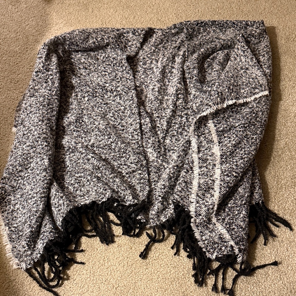 Cozy Black and White Fringe Shawl
